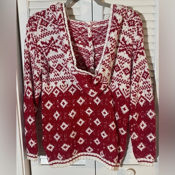 Pink Rose Red and White Sweater Hoodie, Size XS, Kangaroo Pocket, Slit Hem - Picture 4 of 9